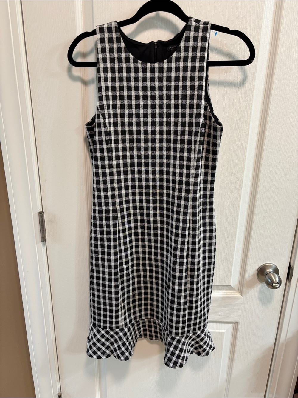 Ann Taylor Black & White Gingham Sleeveless Ruffle-Hem Midi Dress